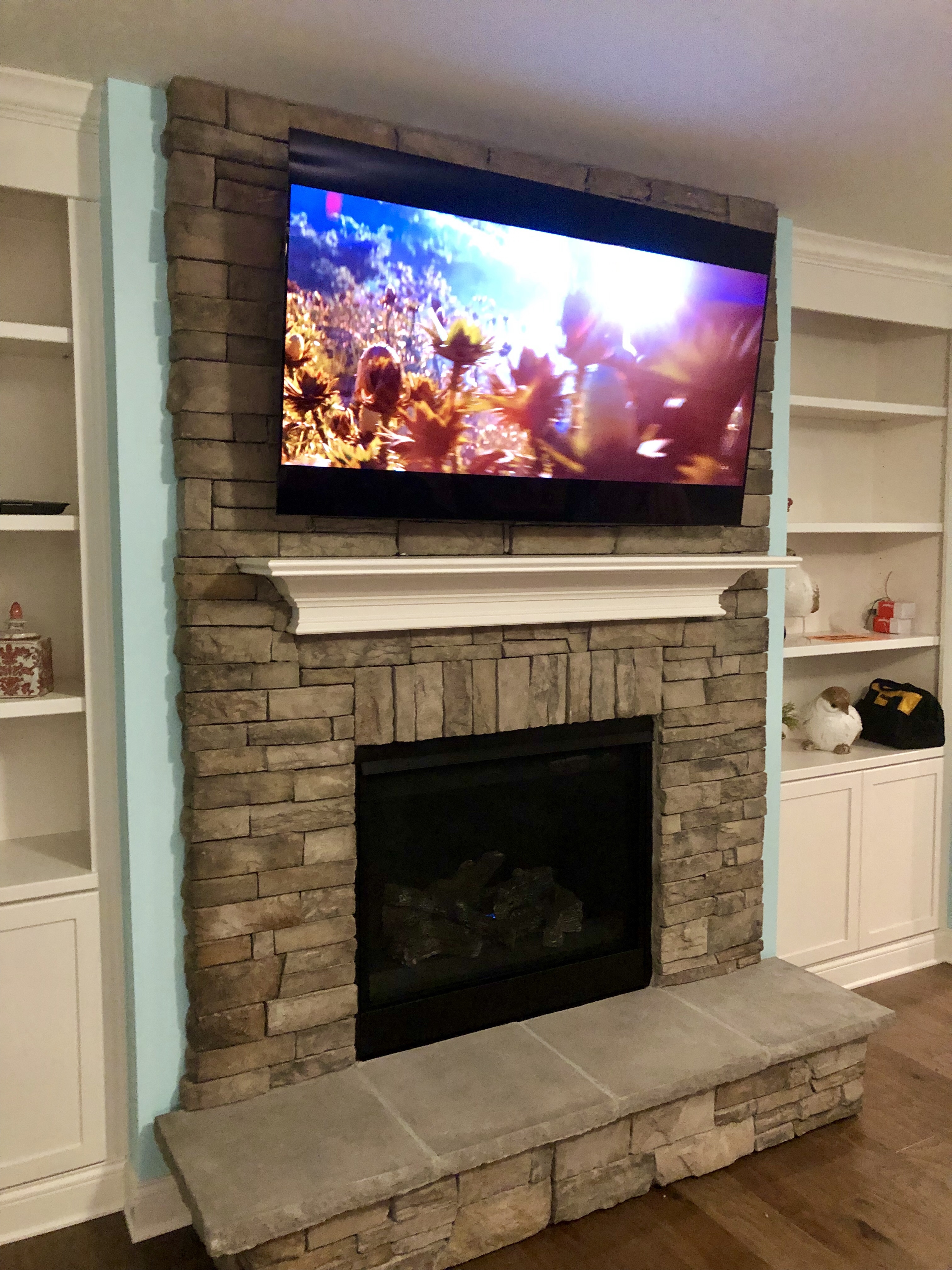 Rock Fireplace TV Installation in Georgetown, KY • LG 65” OLED